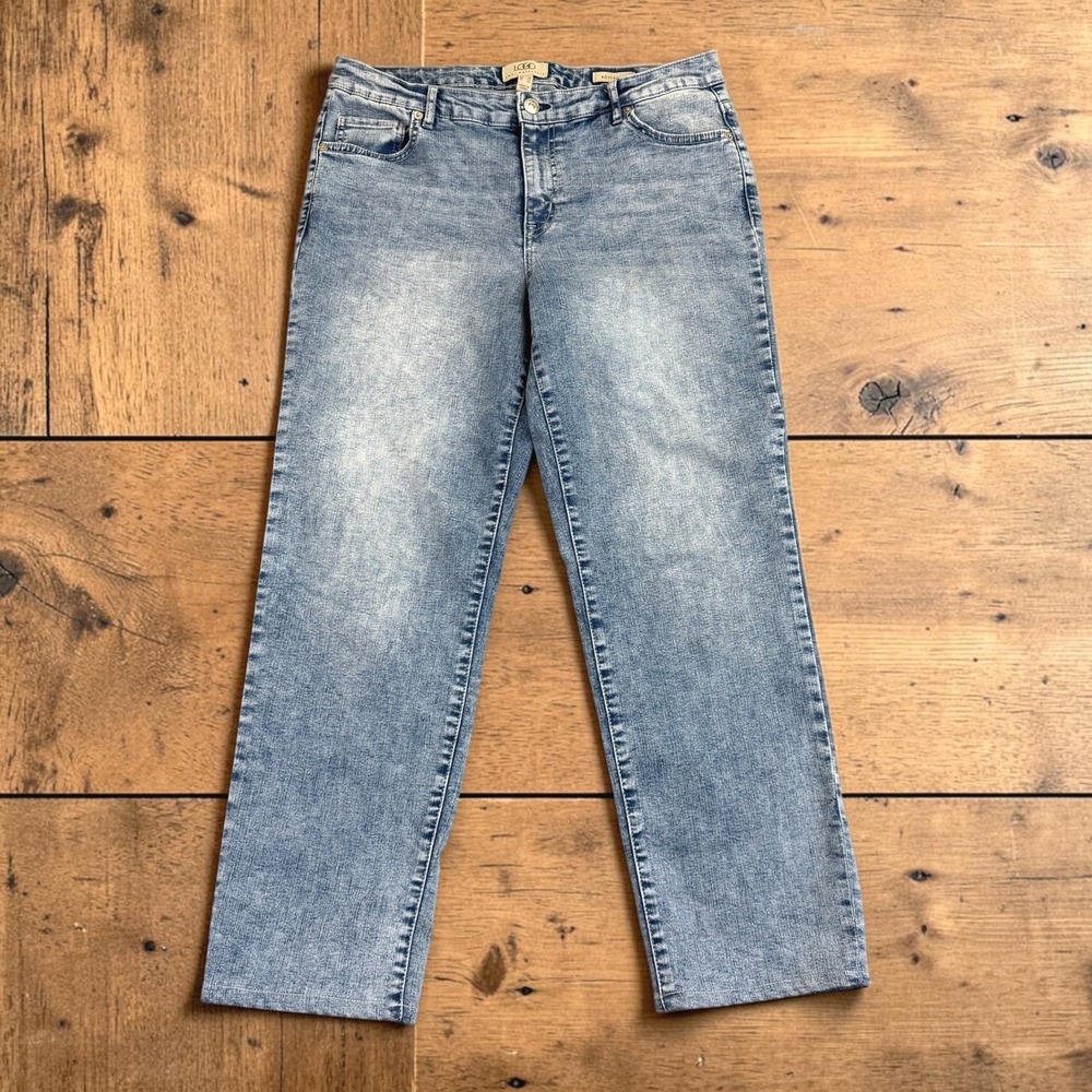 LOGO Lori Goldstein Boyfriend Jeans Womens 14 Blue Acid Wash Straight Leg Denim